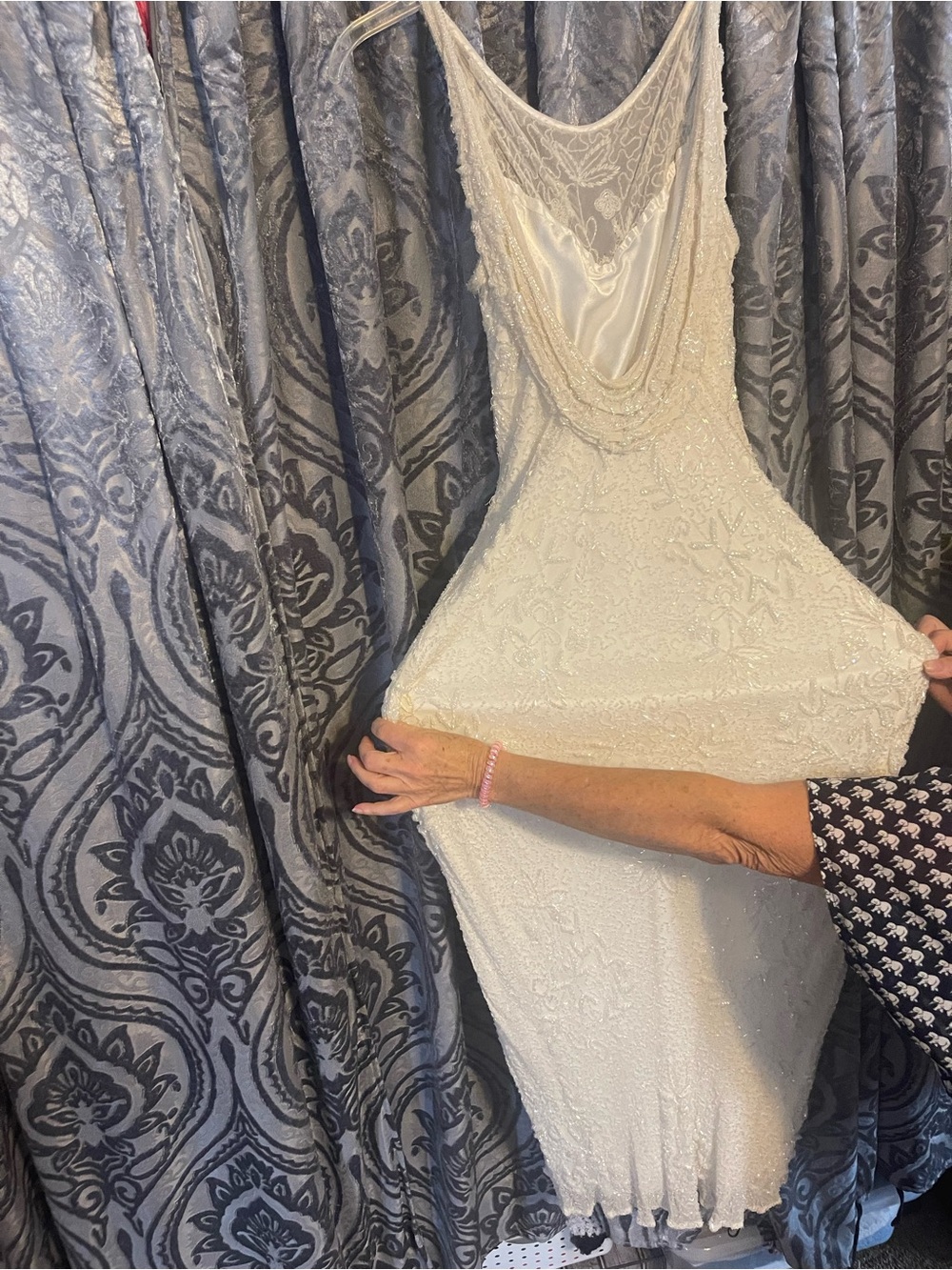 Elegant Scala Ivory Beaded Slip Dress - Women's Formal Evening or Wedding Gown - Picture 6 of 13